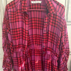 We The Free Red and Pink Plaid Shirt